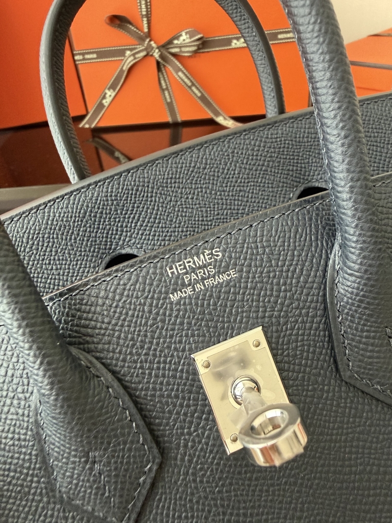 Birkin 25cm Epsom Leather Blue Nuit Silver Hardware