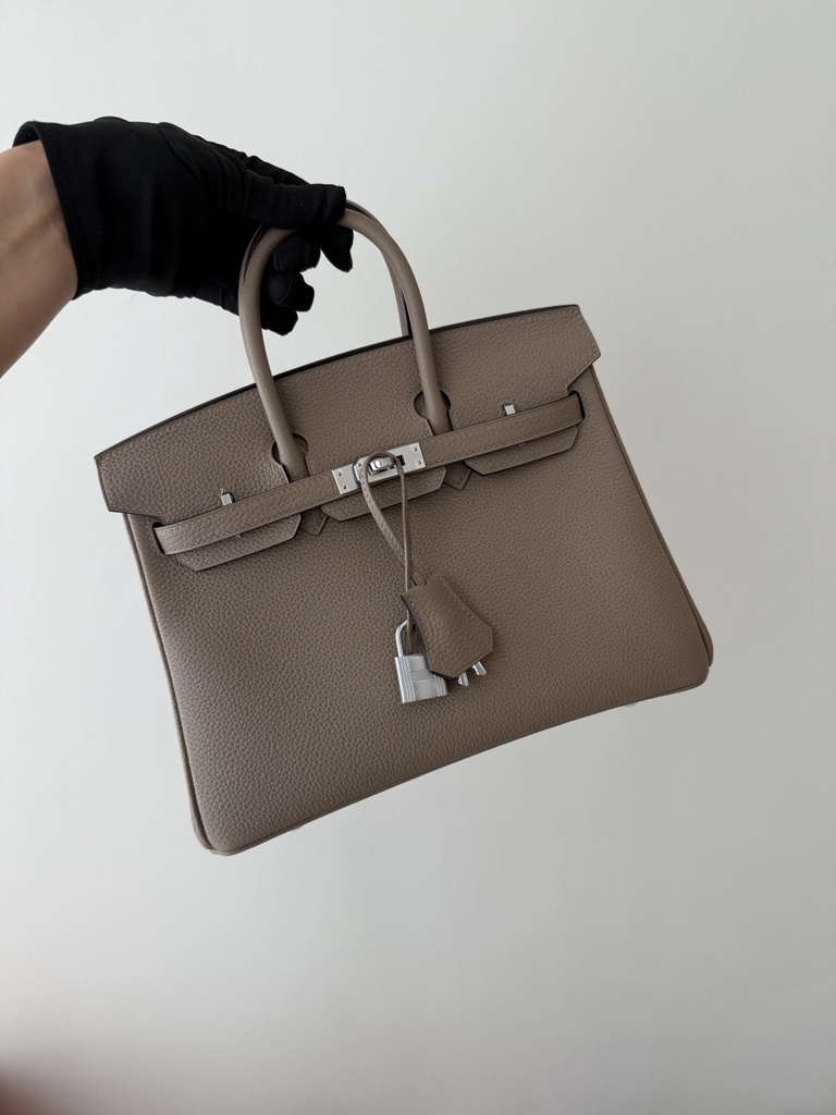 Birkin 25cm Togo Leather Handbag CK81 Gris Tourterelle