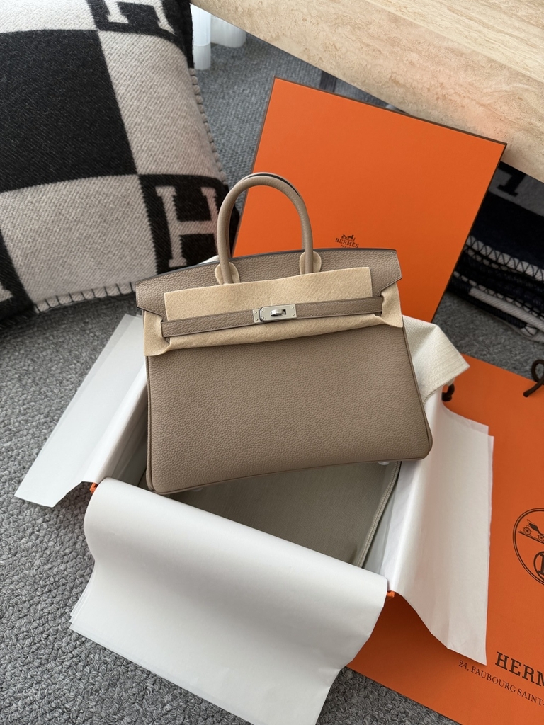 Birkin 25cm Togo Leather Handbag CK81 Gris Tourterelle