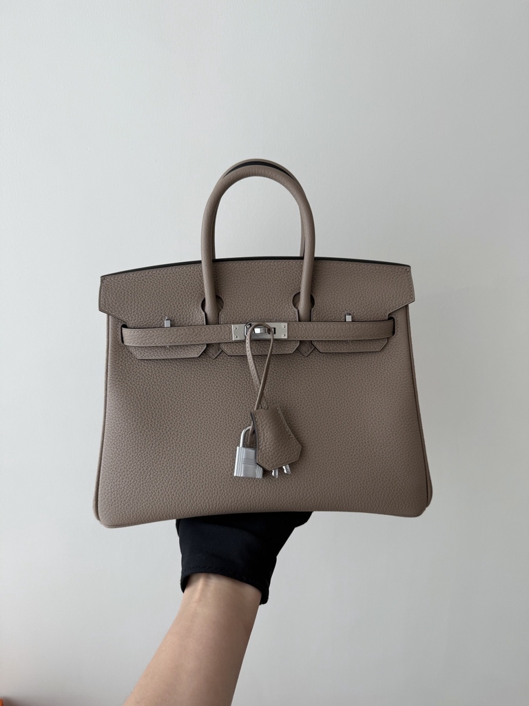 Birkin 25cm Togo Leather Handbag CK81 Gris Tourterelle