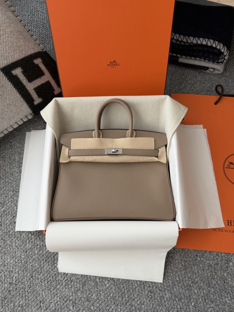 Birkin 25cm Togo Leather Handbag CK81 Gris Tourterelle