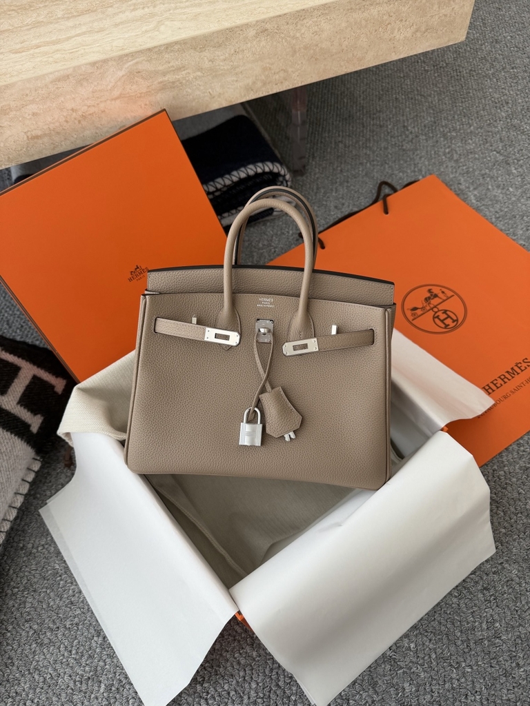 Birkin 25cm Togo Leather Handbag CK81 Gris Tourterelle