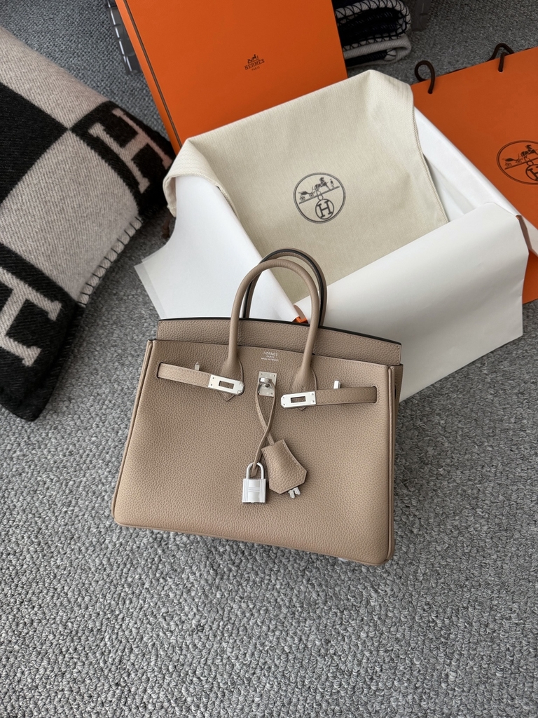 Birkin 25cm Togo Leather Handbag CK81 Gris Tourterelle