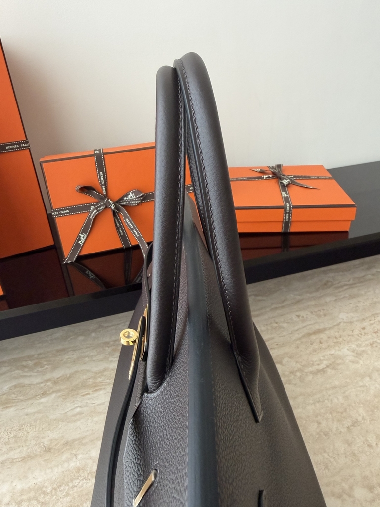 Birkin 35cm Togo Leather Handbag - CC46 Ebene Color with Gold Hardware