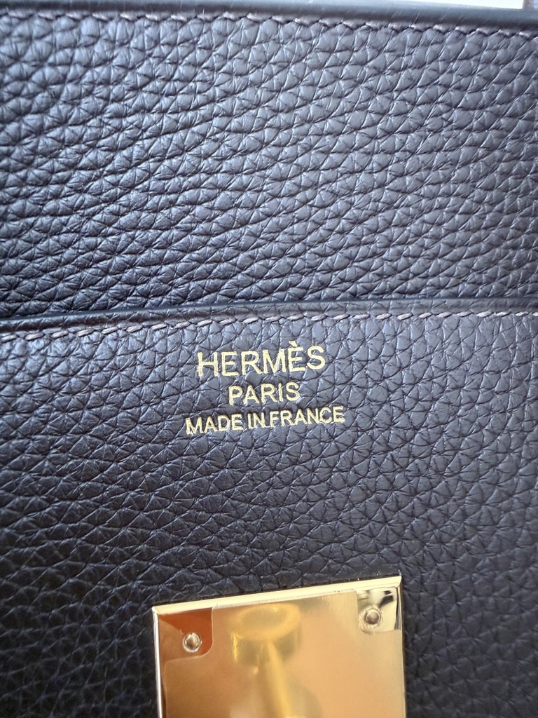 Birkin 35cm Togo Leather Handbag - CC46 Ebene Color with Gold Hardware