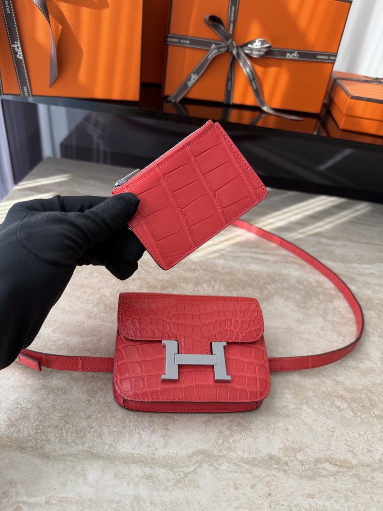 Constance Slim Wallet - Matte Alligator Crocodile Leather - A5 Bougainvillea Color