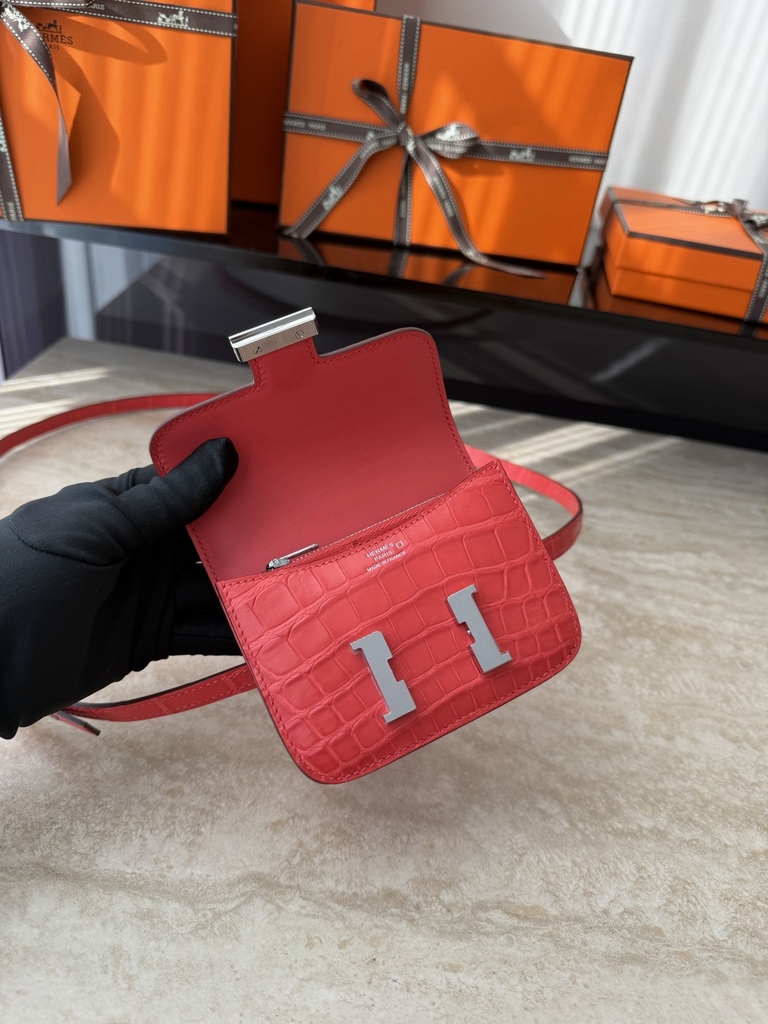 Constance Slim Wallet - Matte Alligator Crocodile Leather - A5 Bougainvillea Color