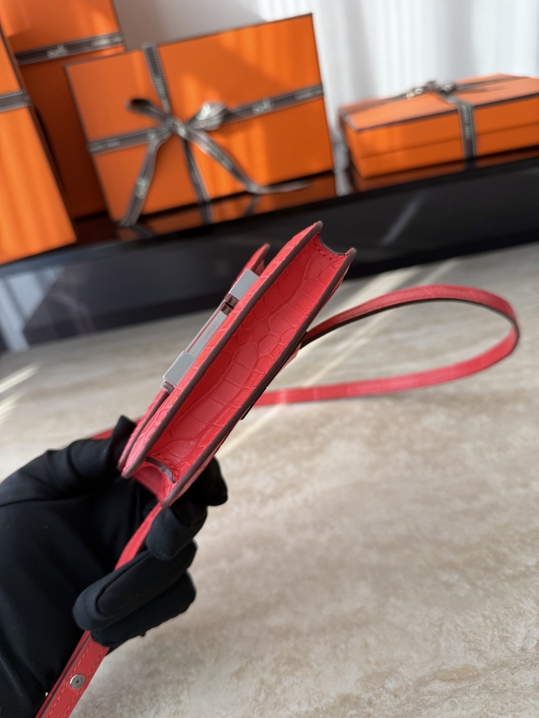 Constance Slim Wallet - Matte Alligator Crocodile Leather - A5 Bougainvillea Color