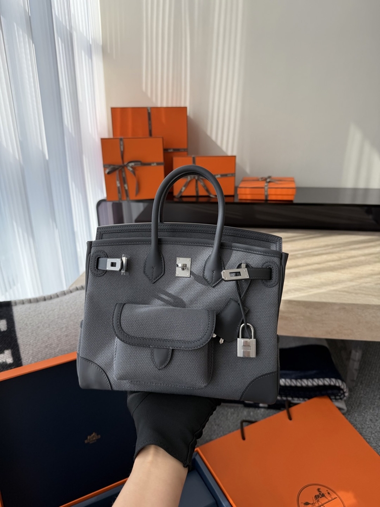 Birkin 25cm Cargo Original Leather Swift Skin Canvas Bag