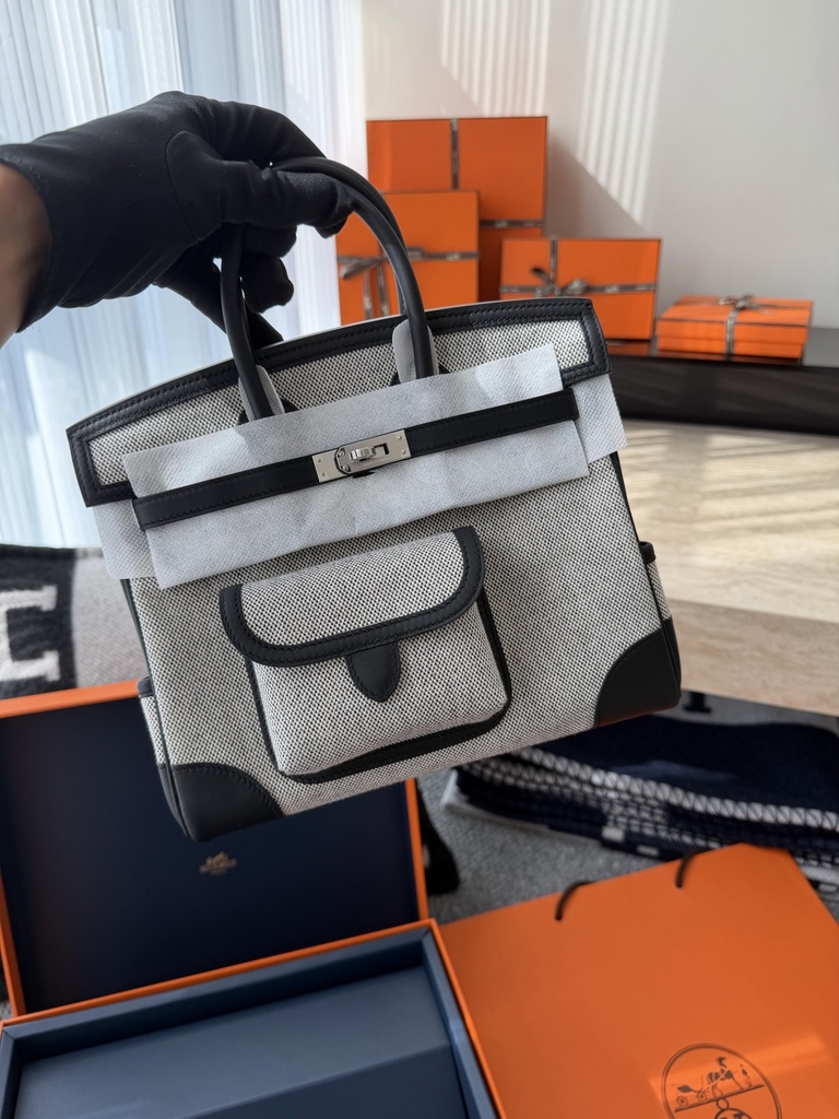 Birkin 25cm Cargo Original Leather Swift Skin Canvas Bag