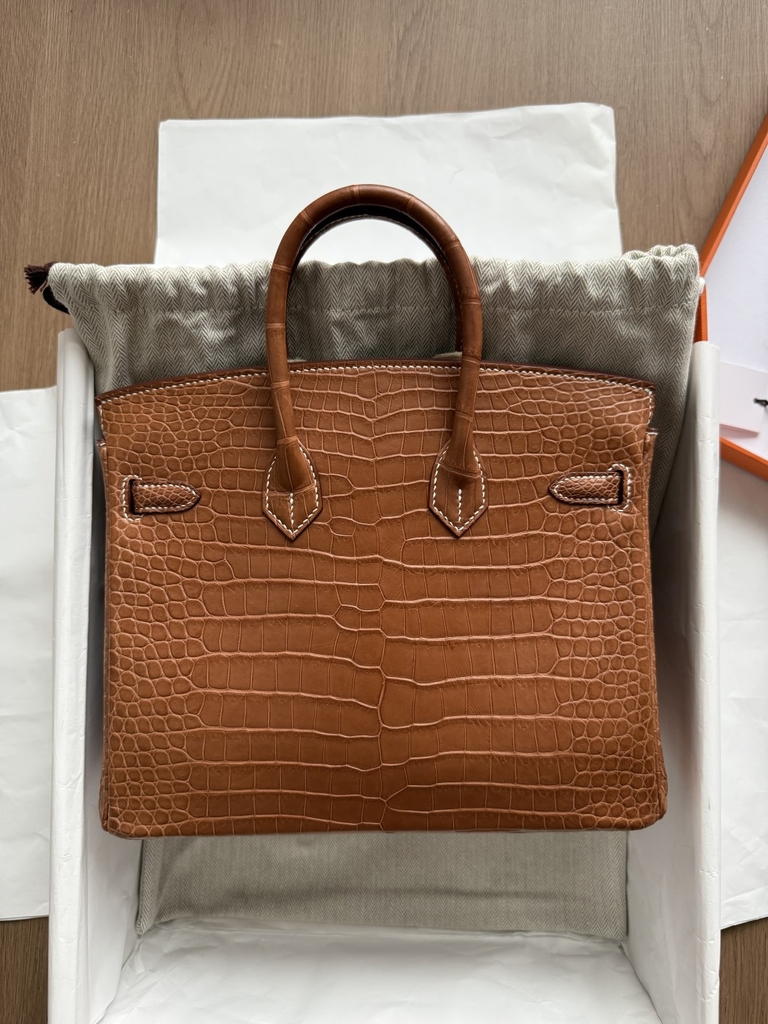 Birkin 25 - Barenia Gold - Matted Prosus Crocodiles - GHW