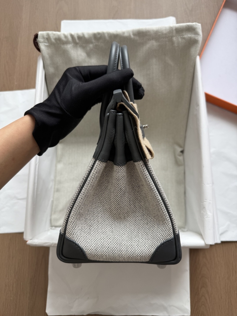 Birkin 25 Toile - Gris Misty - Swift - PHW