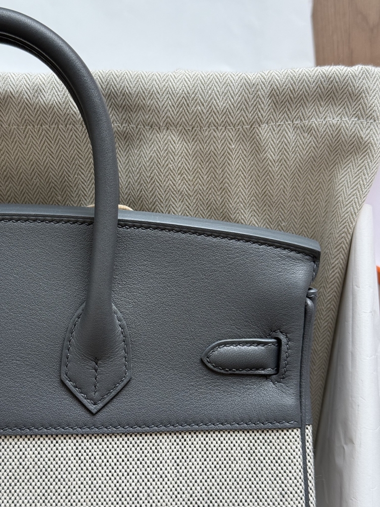 Birkin 25 Toile - Gris Misty - Swift - PHW