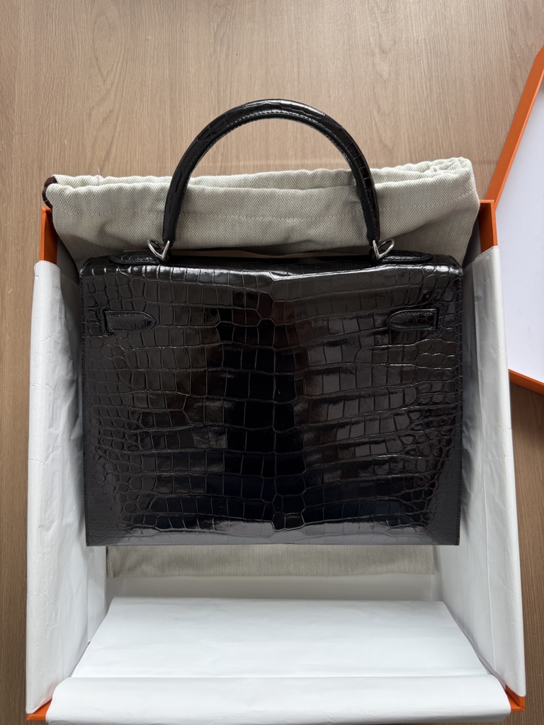 Kelly 32 -  Noir - Shiny Niloticus Crocodile - PHW