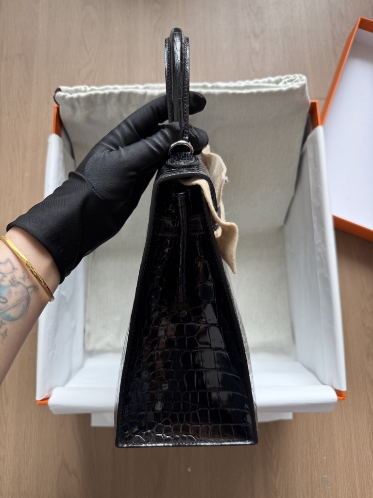 Kelly 32 -  Noir - Shiny Niloticus Crocodile - PHW