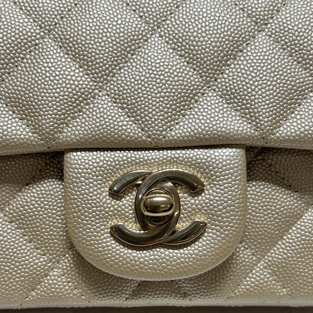 CF Mini 20cm Caviar Pattern Leather Bag - Champagne Gold