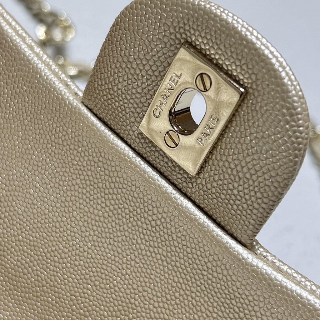 CF Mini 20cm Caviar Pattern Leather Bag - Champagne Gold