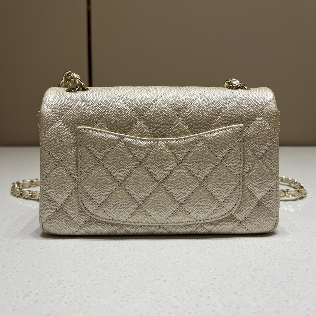 CF Mini 20cm Caviar Pattern Leather Bag - Champagne Gold
