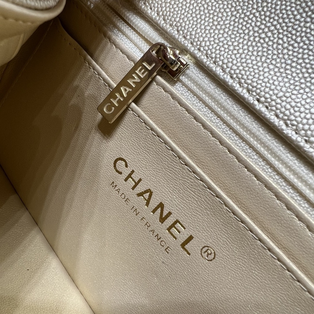 CF Mini 20cm Caviar Pattern Leather Bag - Champagne Gold