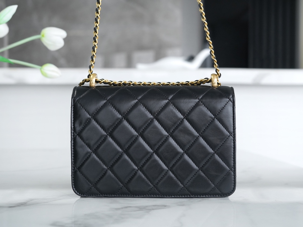 Channel 24C Original Calfskin Double Gold Ball 22cm Black