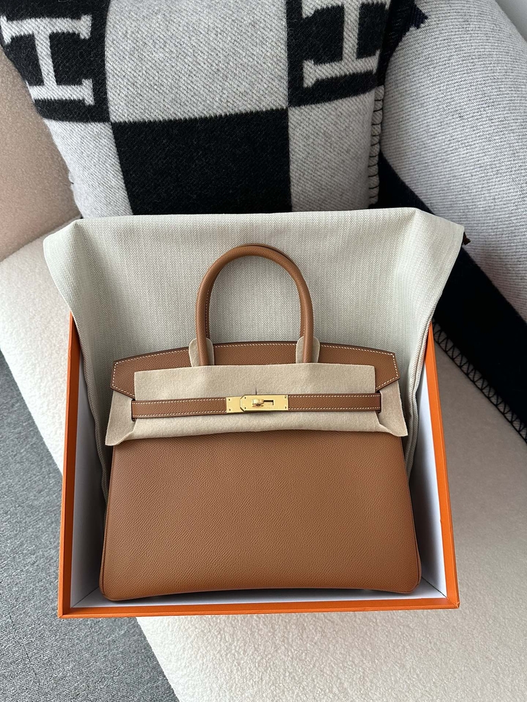 Birkin 30cm Interior Stitching Epsom Textured Calfskin Leather CC37 Gold Brown Gold Hardware