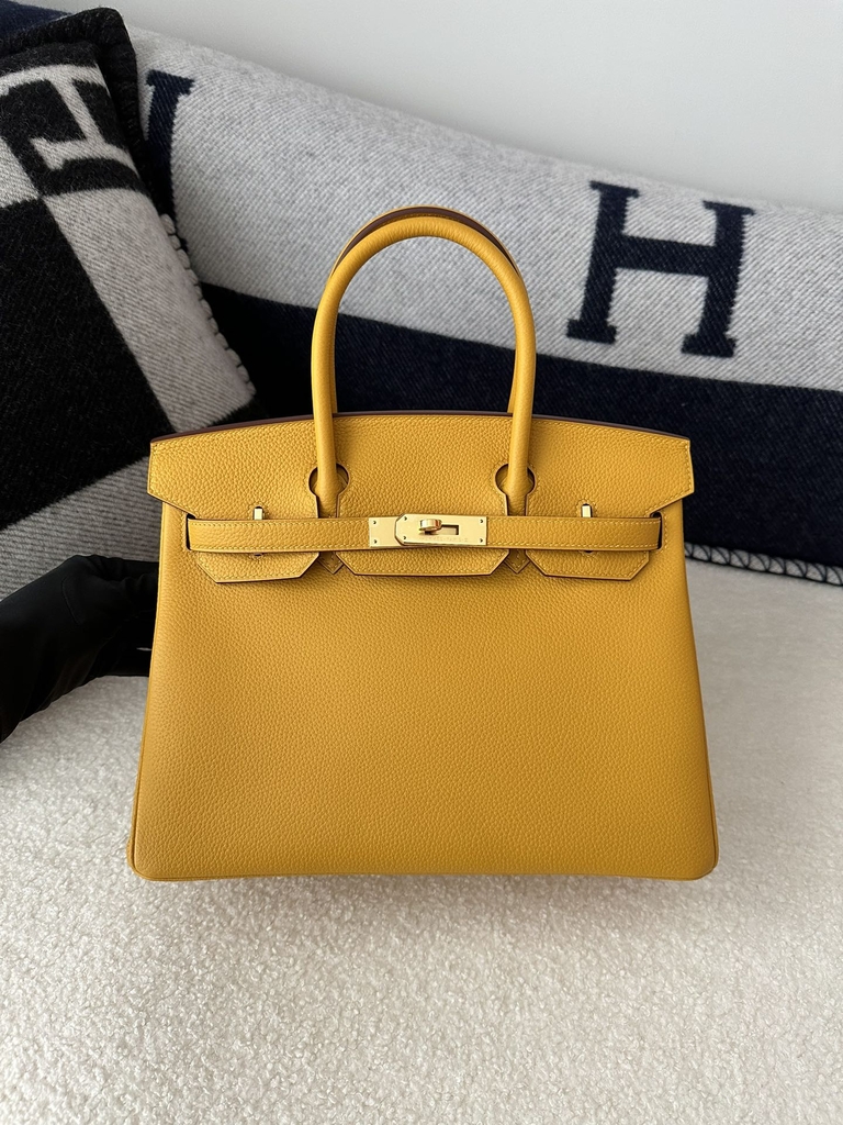 Birkin 30cm Interior Stitching Togo Calfskin Leather 9D Jaune Ambre Amber Yellow Gold Hardware