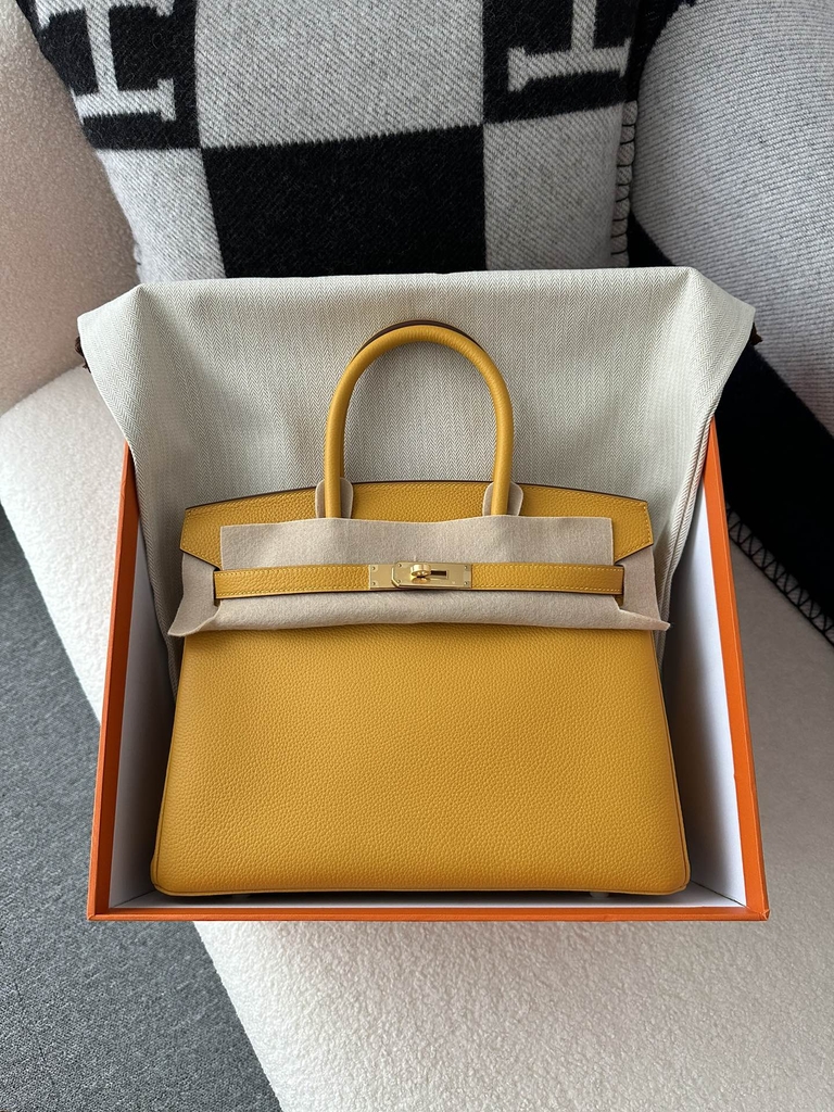 Birkin 30cm Interior Stitching Togo Calfskin Leather 9D Jaune Ambre Amber Yellow Gold Hardware