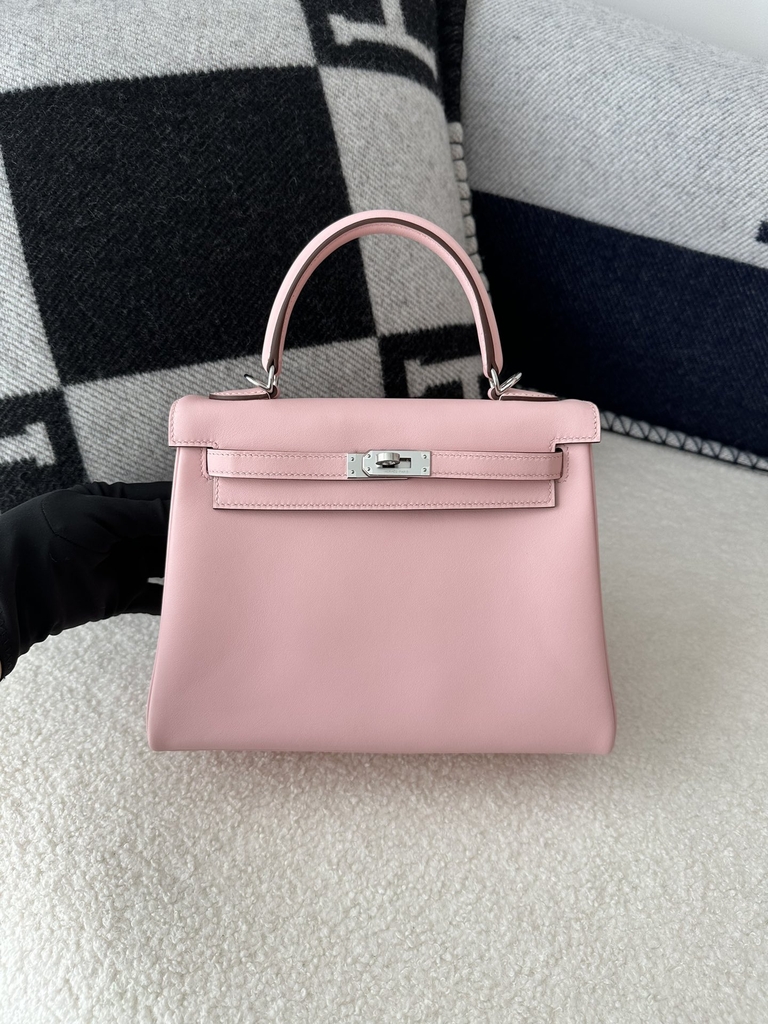 Kelly 25cm Swift Calfskin Leather 3Q Pink Sakura Pink Silver Hardware