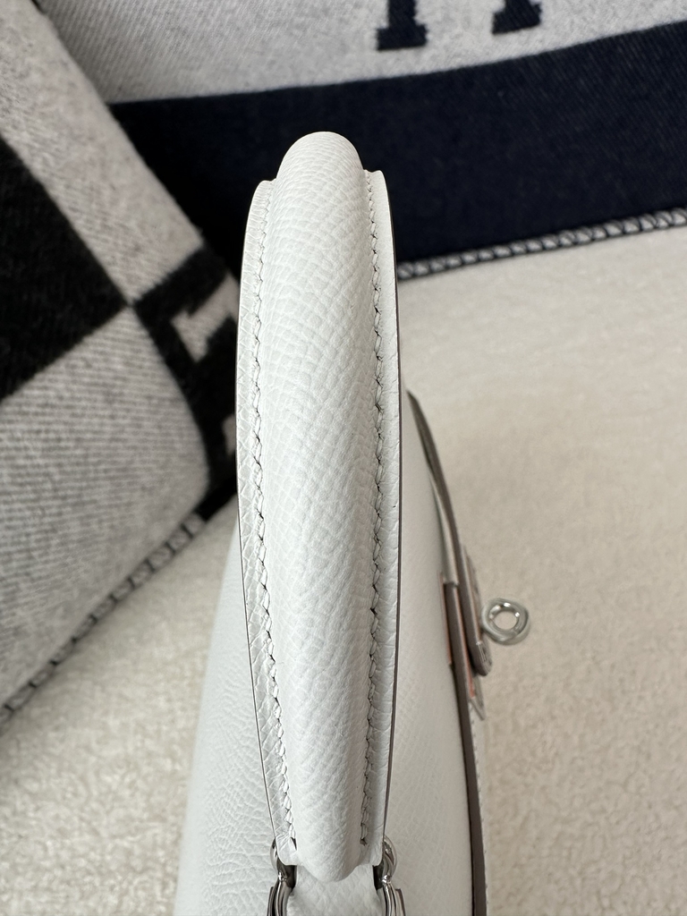 Kelly 25cm Epsom Textured Calfskin Leather M4 Gris Pale Milk Grey Silver Hardware