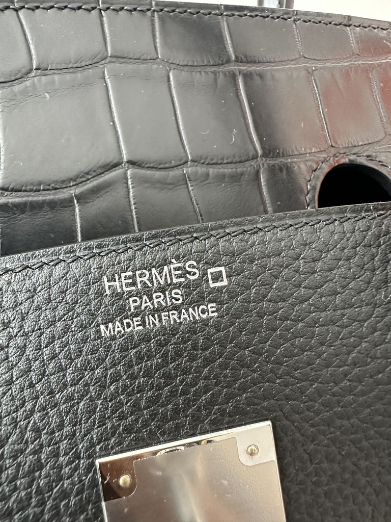 Birkin 35cm Touch Matte Alligator Crocodile & Togo Calfskin Leather CK89 Noir Black Silver Hardware