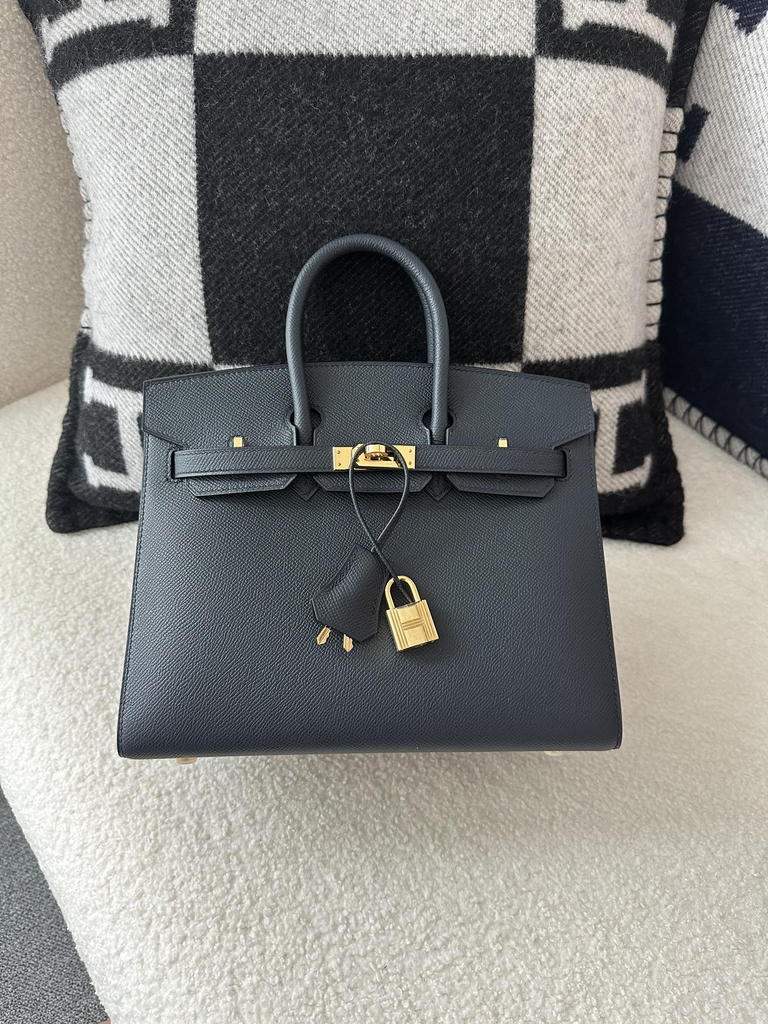 Birkin 25cm Epsom Textured Calfskin Leather 2Z Blue Nuit Midnight Blue Gold Hardware