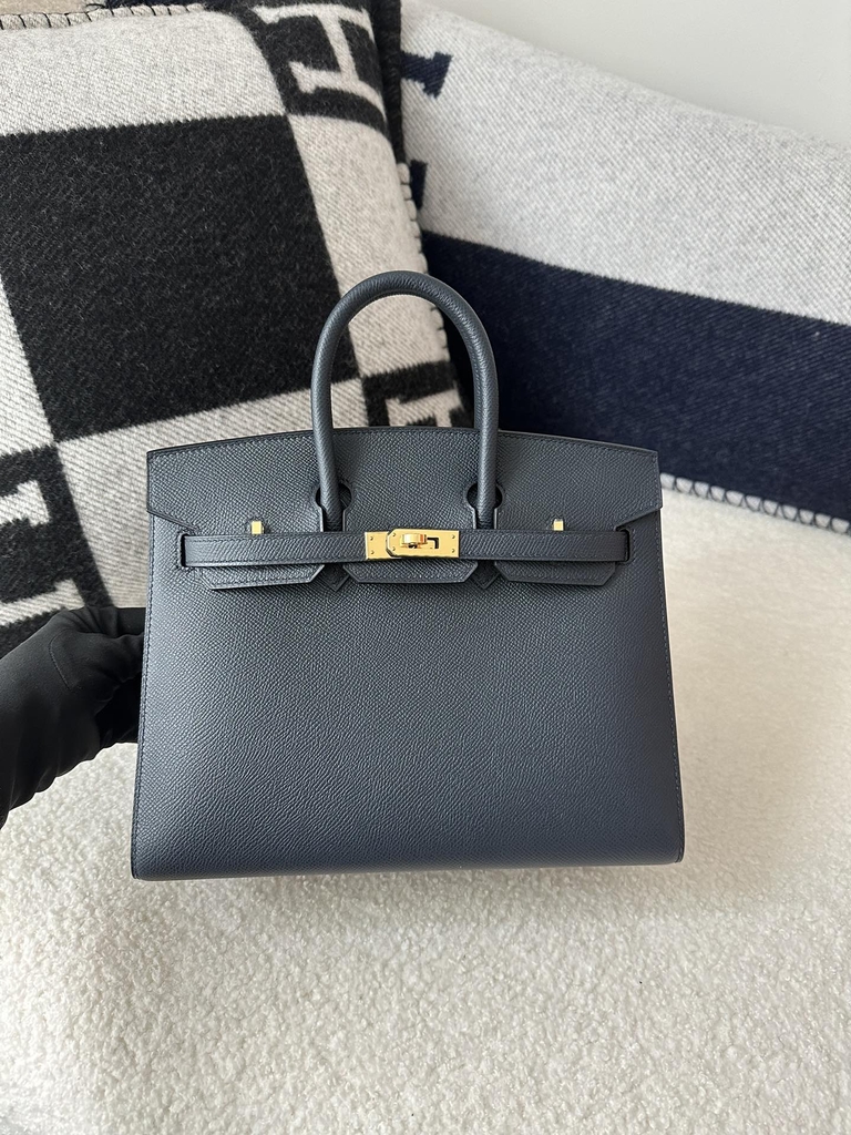 Birkin 25cm Epsom Textured Calfskin Leather 2Z Blue Nuit Midnight Blue Gold Hardware