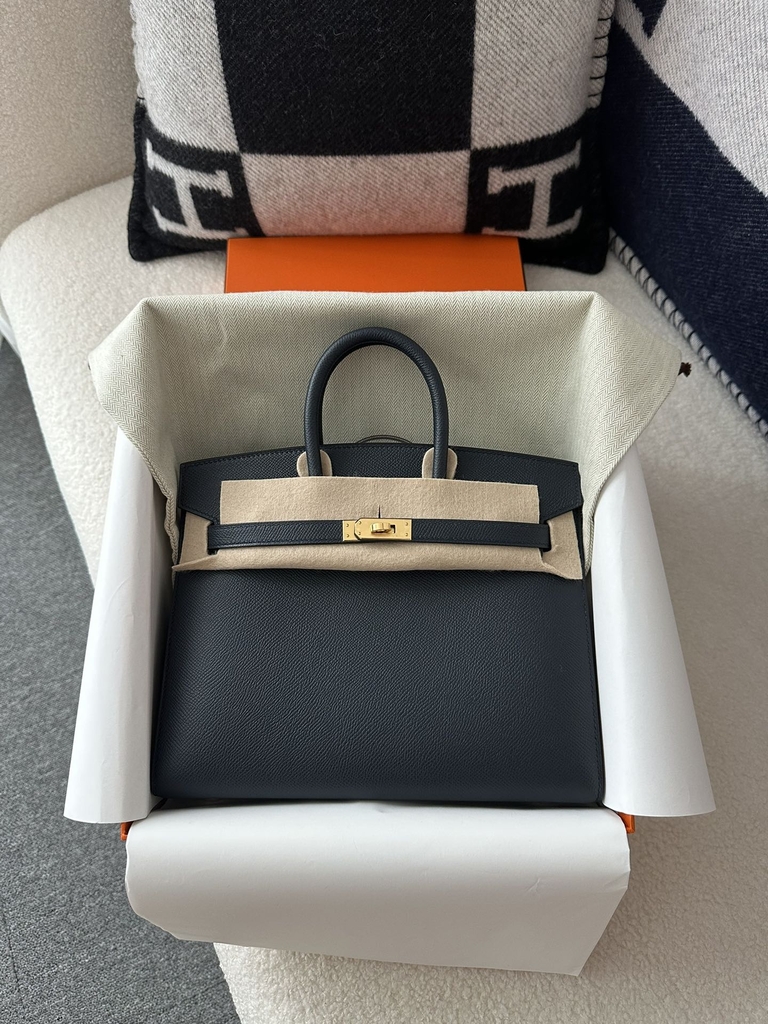 Birkin 25cm Epsom Textured Calfskin Leather 2Z Blue Nuit Midnight Blue Gold Hardware