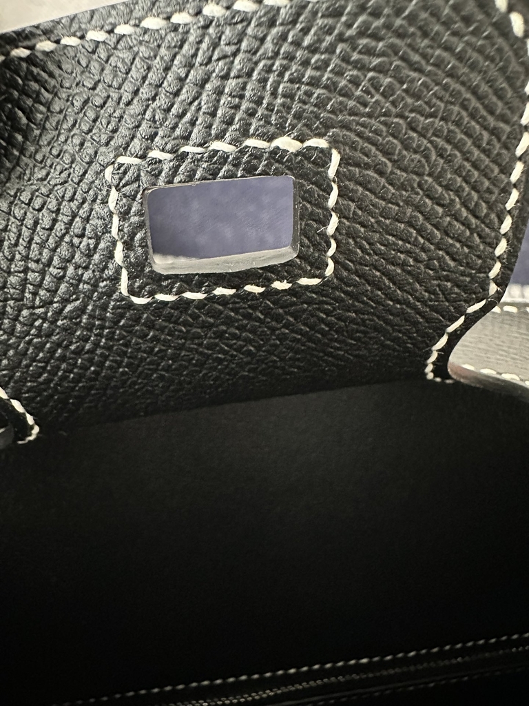 Birkin 25cm Epsom Textured Calfskin Leather CK89 Noir Black Silver Hardware White Stitching Horseshoe Logo