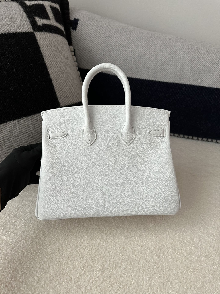 Birkin 25cm, Imported Togo Calfskin, 01 Blanc Pure White with Silver Hardware.