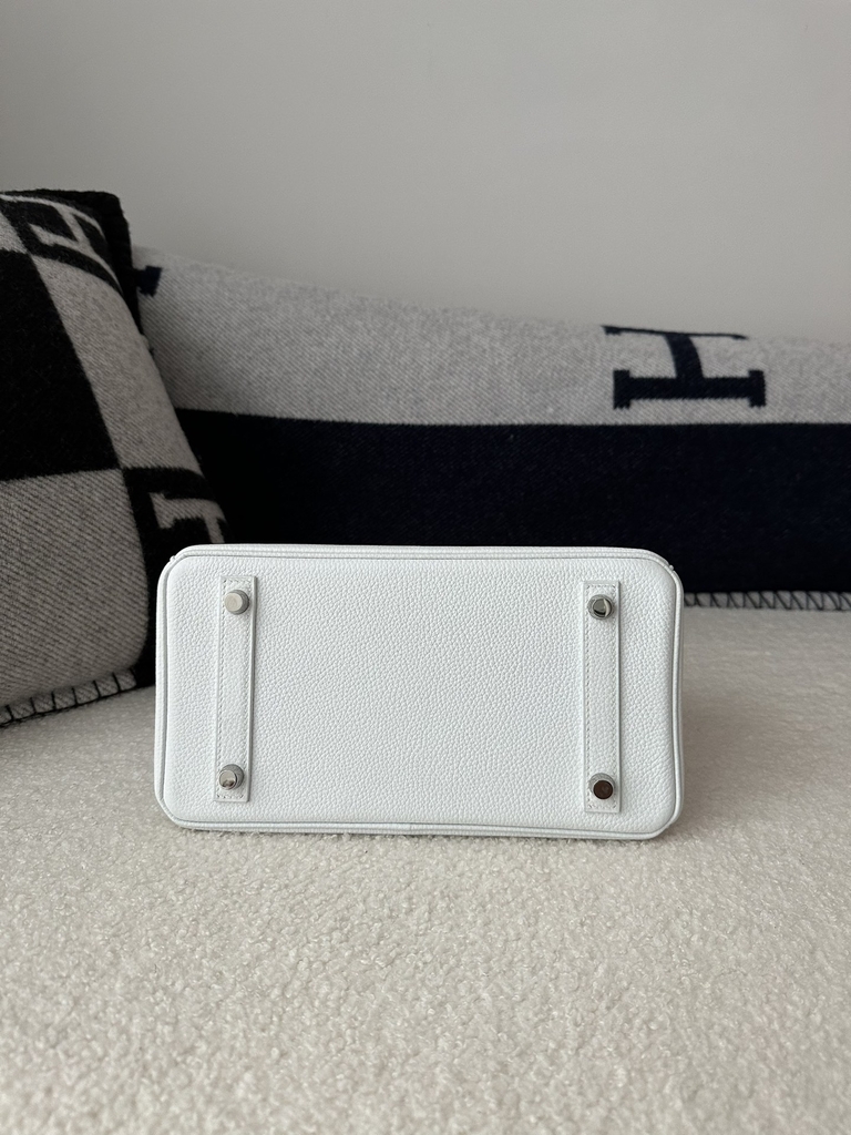 Birkin 25cm, Imported Togo Calfskin, 01 Blanc Pure White with Silver Hardware.