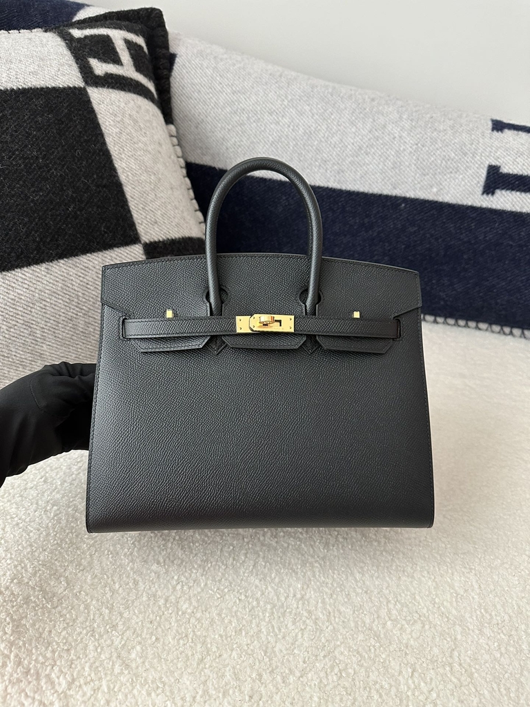 Birkin 25cm, External Stitching, Imported Epsom Leather, CC89 Noir Black with Gold Hardware.