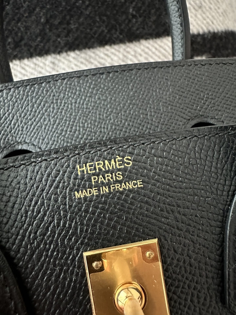 Birkin 25cm, External Stitching, Imported Epsom Leather, CC89 Noir Black with Gold Hardware.