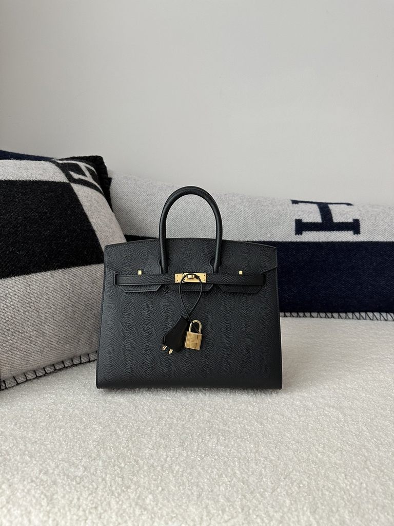 Birkin 25cm, External Stitching, Imported Epsom Leather, CC89 Noir Black with Gold Hardware.
