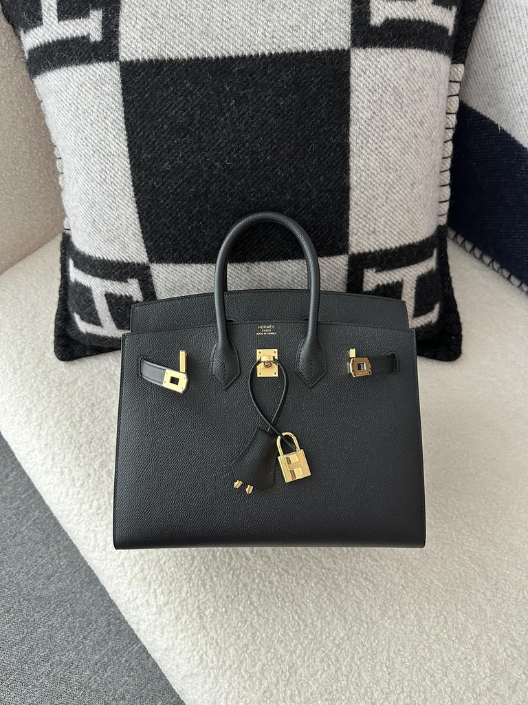 Birkin 25cm, External Stitching, Imported Epsom Leather, CC89 Noir Black with Gold Hardware.