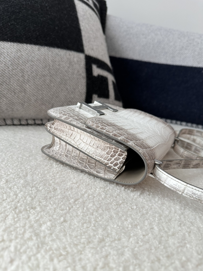 Constance 18cm, Himalaya Crocodile, Imported Premium Leather, 01 Himalaya with Silver Hardware, 