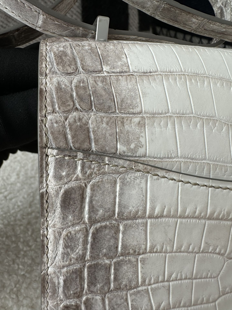Constance 18cm, Himalaya Crocodile, Imported Premium Leather, 01 Himalaya with Silver Hardware, 