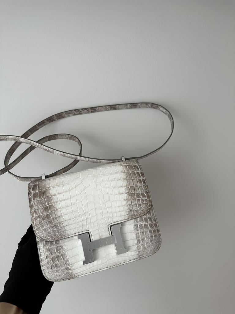 Constance 18cm, Himalaya Crocodile, Imported Premium Leather, 01 Himalaya with Silver Hardware, 