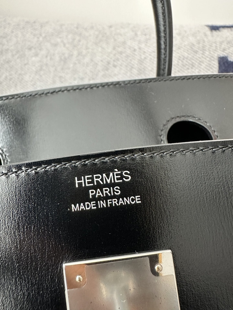 Birkin 30cm, New Design with External Stitching, Imported Box Leather, CK89 Noir Black with Silver Hardware.