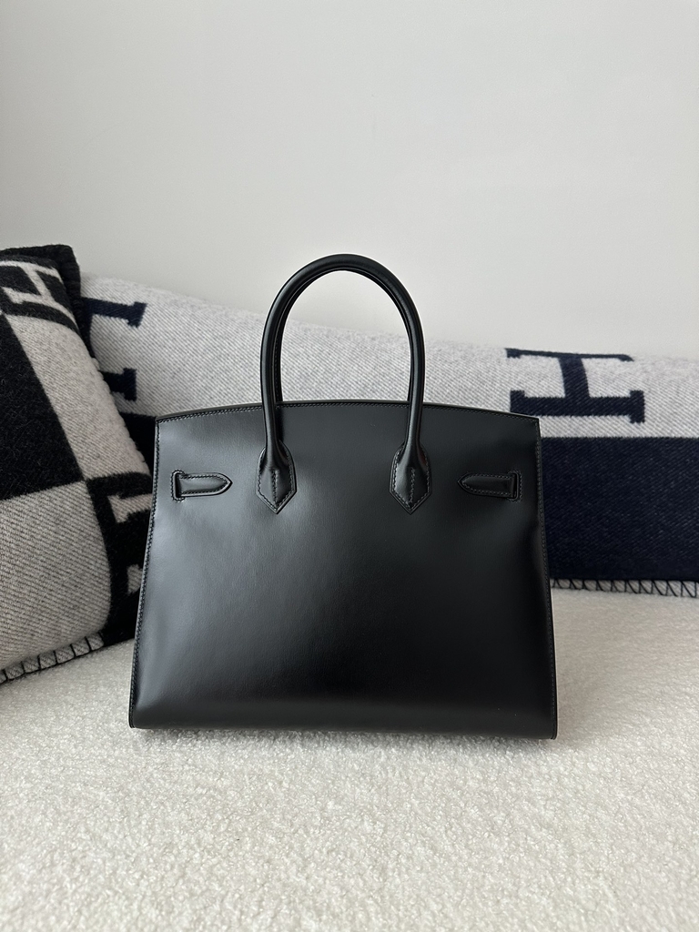 Birkin 30cm, New Design with External Stitching, Imported Box Leather, CK89 Noir Black with Silver Hardware.