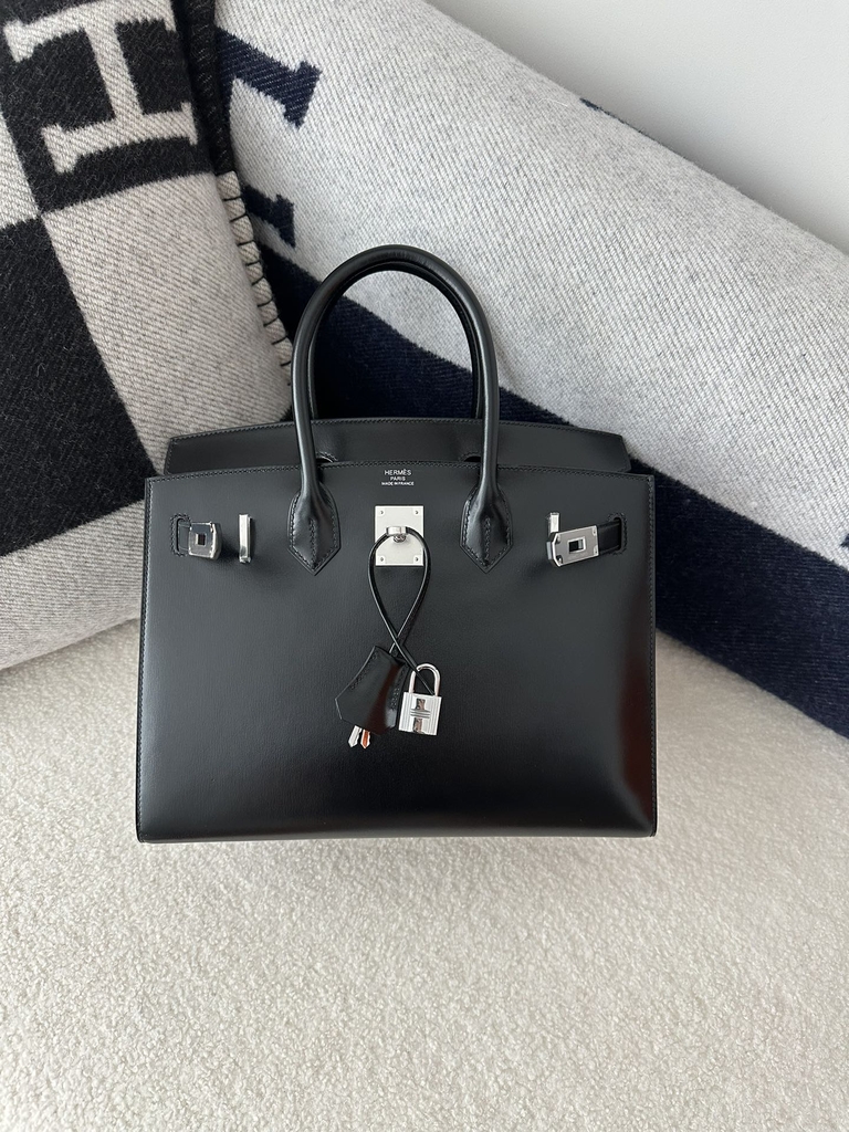 Birkin 30cm, New Design with External Stitching, Imported Box Leather, CK89 Noir Black with Silver Hardware.