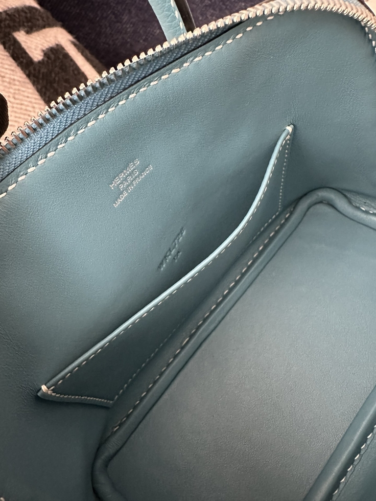 Mini Bolide, Imported Evercolor Leather, D2 New Bleu Jean with Silver Hardware.
