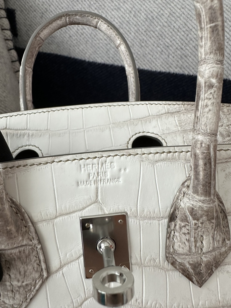 Birkin 25cm, Matte Himalaya Crocodile, Imported HCP Leather, 01 Himalaya with Silver Hardware, 