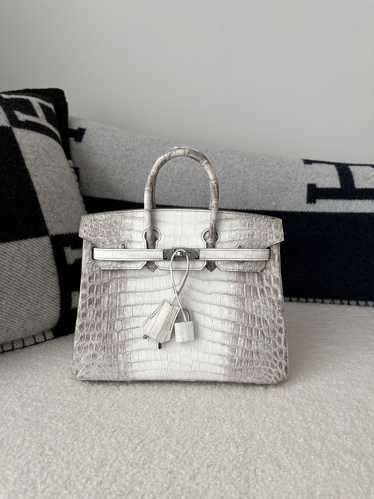 Birkin 25cm, Matte Himalaya Crocodile, Imported HCP Leather, 01 Himalaya with Silver Hardware, 