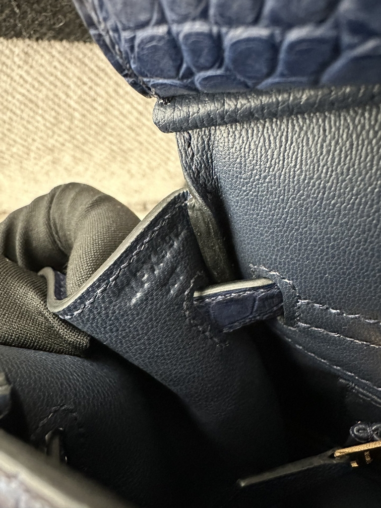 Birkin 25cm, Imported Matte Alligator Leather, CC73 Bleu Saphir with Gold Hardware.